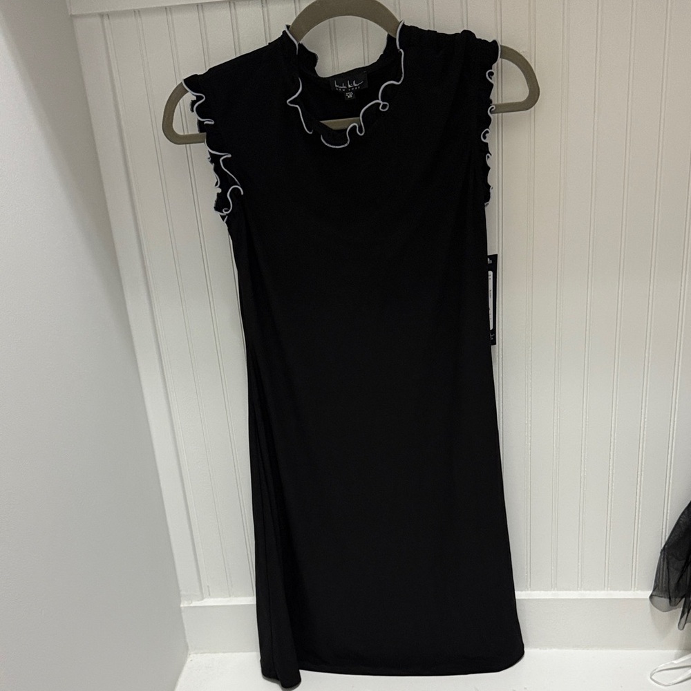Nicole Miller Black Ruffled Sleeveless Dress